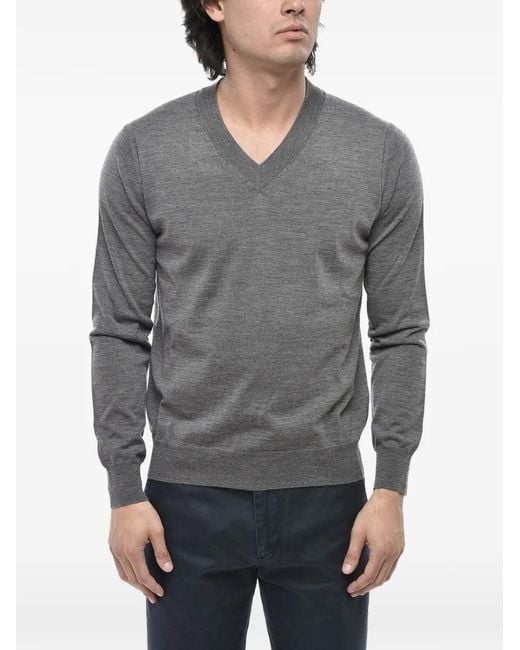 Paolo Pecora Gray V-Neck Virgin Wool Sweater for men