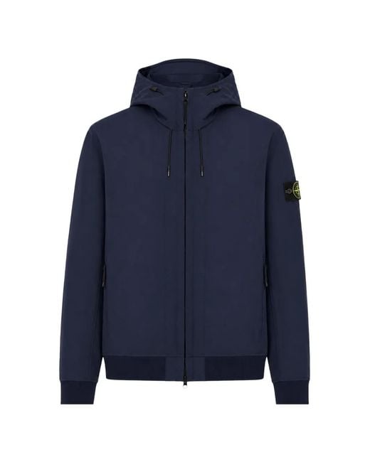 Stone Island Blue Hooded Logo-Patch Jacket for men