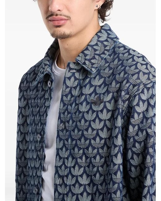Adidas Blue Monogram Buttoned-Up Denim Cotton Shirt for men