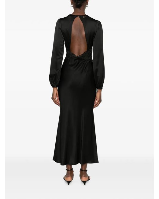 Twinset Black Lace-Insert Open-Back Maxi Dress