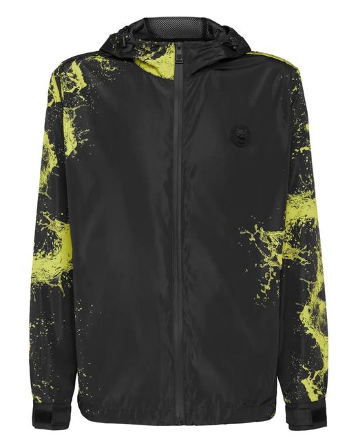 Philipp Plein Black Windbreaker Jacket Splash for men