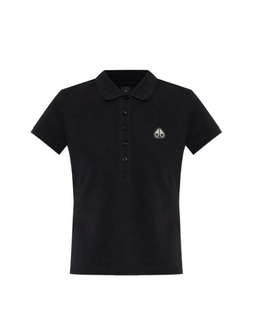 Moose Knuckles Black Logo-Patch Piqué Polo Shirt