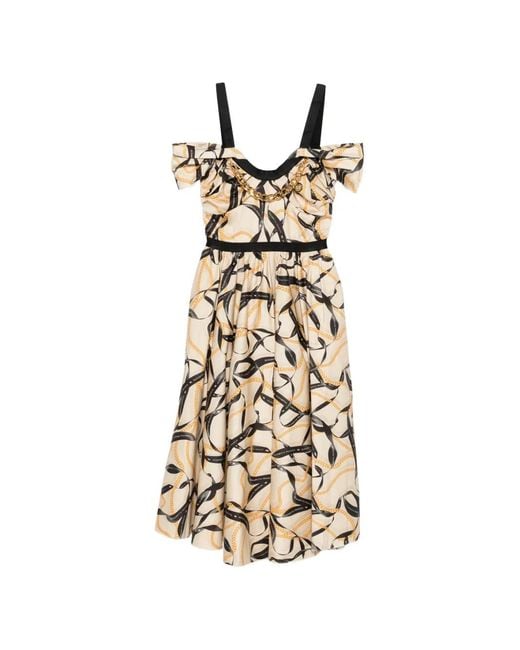 Elisabetta Franchi White Printed Cotton Midi Dress
