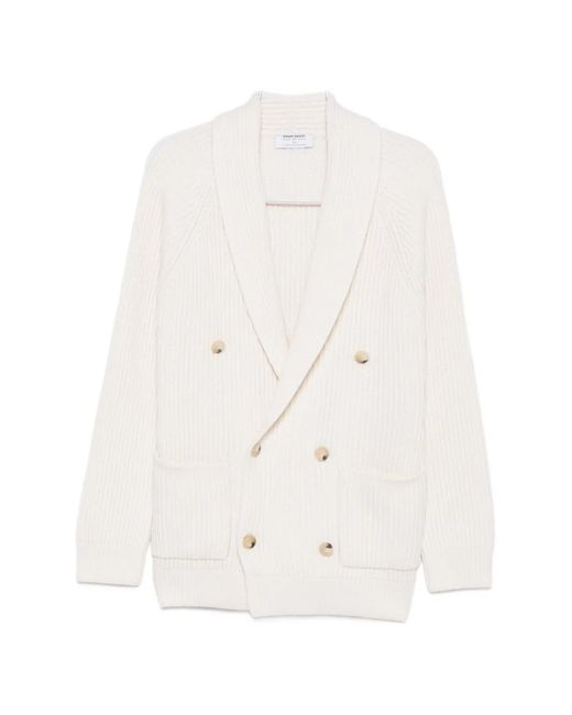 Gran Sasso White Double-Breasted Ribbed-Knit Cardigan for men