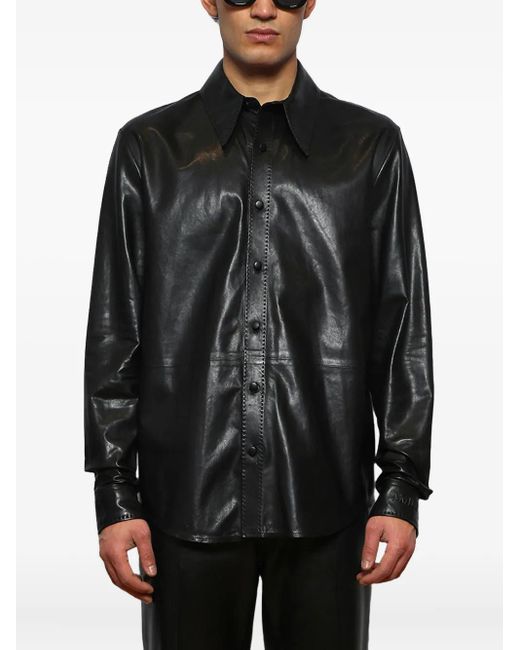 Amiri Black Button-Fastening Leather Jacket for men