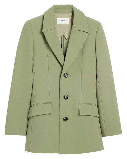 AMI Green Single-Breasted Wool Jacket