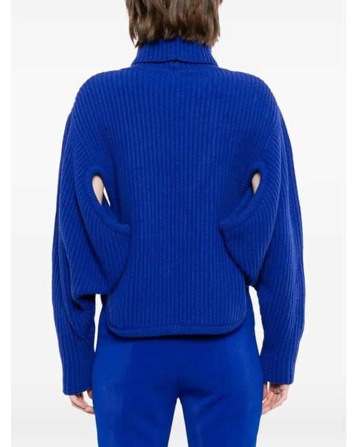 Antonio Berardi Blue Ribbed Roll-Neck Sweater