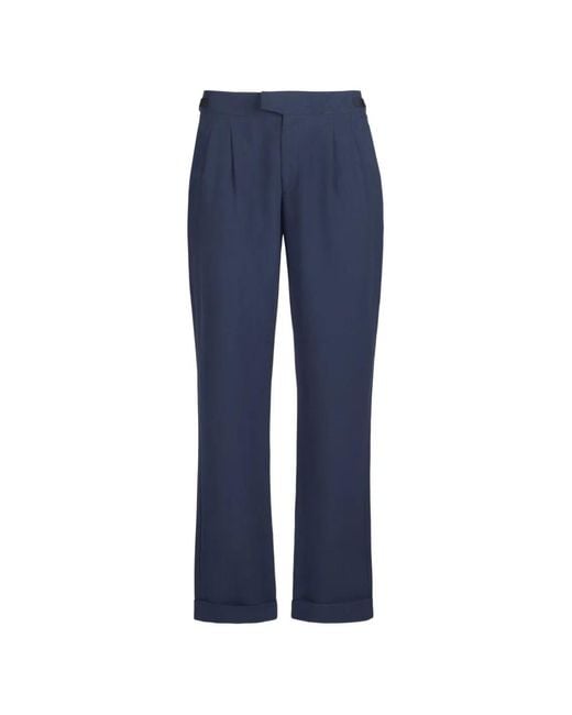 Sease Blue High Life 2.0 Pleated Linen Straight-Leg Trousers for men