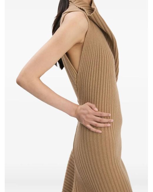 Victoria Beckham Natural Ribbed Draped Midi Dress