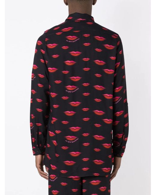 Amir Slama Blue Lips-Motif Button-Up Shirt