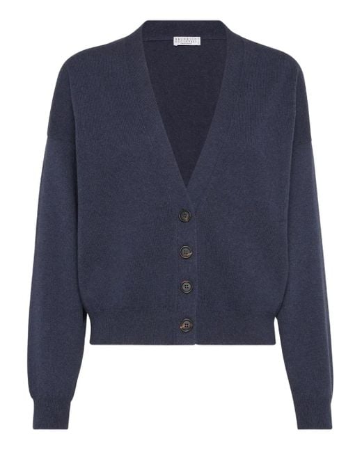 Brunello Cucinelli Blue Button-Front Cashmere Cardigan
