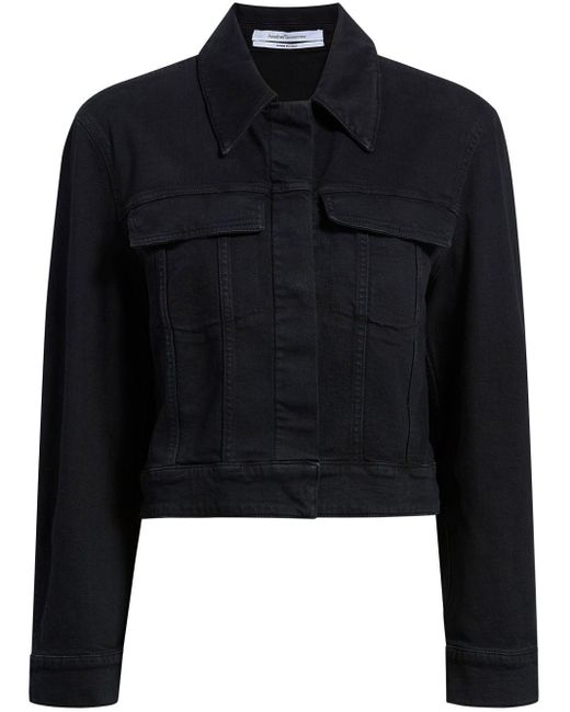 Another Tomorrow Black Cropped Organic-cotton Blend Denim Jacket