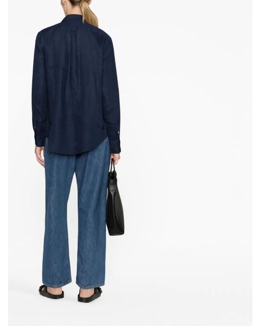 Polo Ralph Lauren Blue Logo-Embroidered Linen Shirt