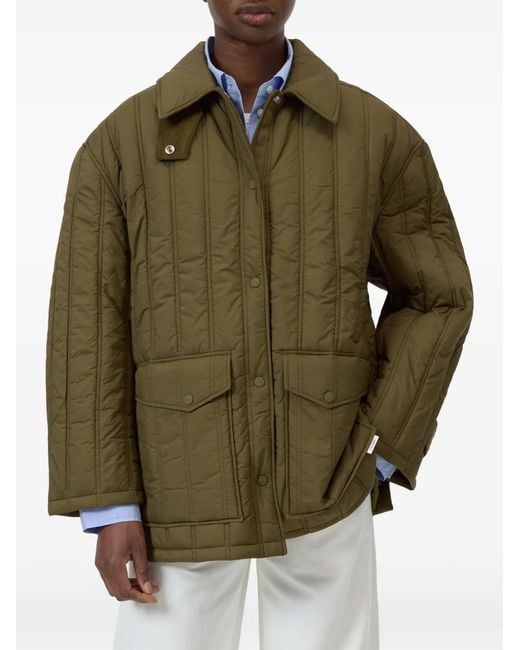 Closed Green Quilted Pockets Jacket