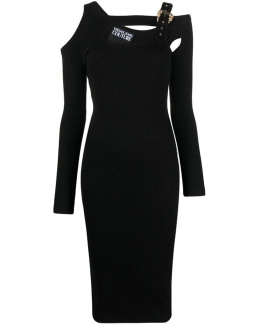 Versace Black Baroque Buckle Cut-out Midi Dress