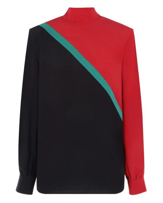 Gucci Red High-Neck Panelled Blouse