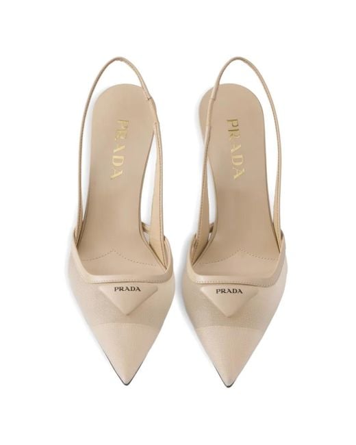 Prada White Mesh Fabric Slingback Pumps