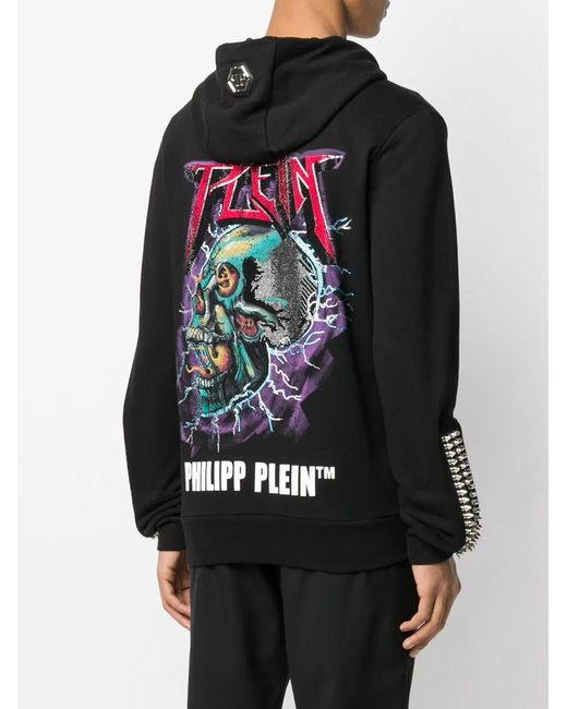 Philipp Plein Black Embroidered Logo Patch Hoodie for men
