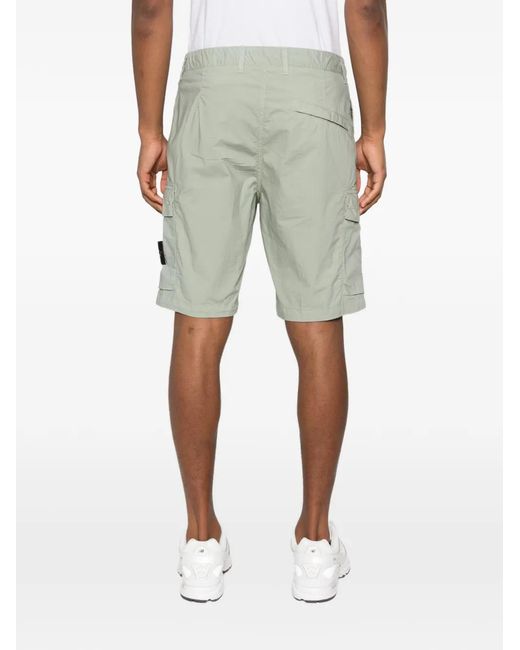 Stone Island White Compass-Patch Shorts for men