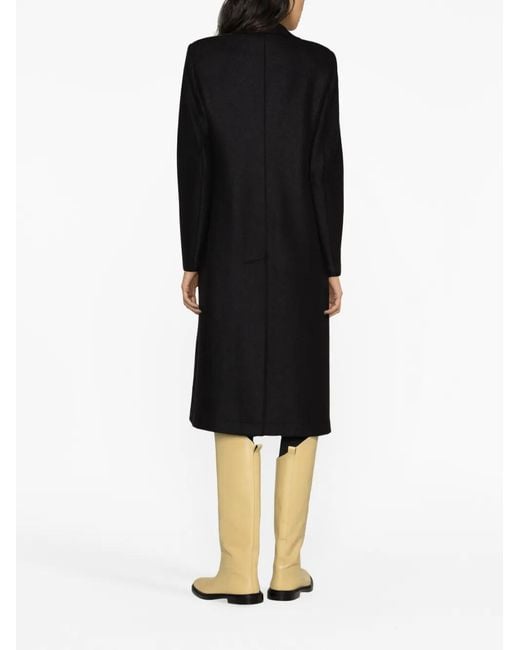Harris Wharf London Black Single-Breasted Buttoned Wool Coat