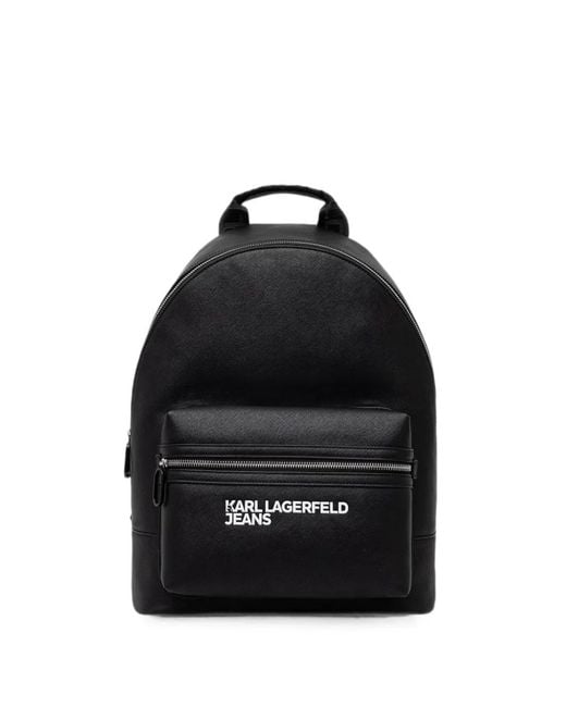 Karl Lagerfeld Black Logo-Print Zip-Around Backpack for men