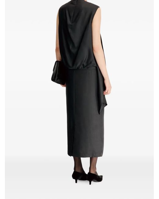 Loulou de Saison Black Izia Draped-Detailing Midi Dress