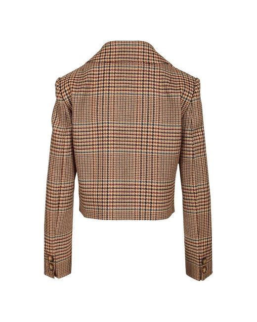 Etro Brown Check-Pattern Cropped Jacket