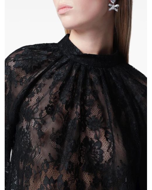 Self-Portrait Black Lace-Panelled High-Neck Blouse