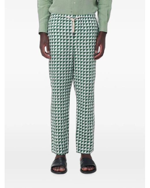 Peninsula Green Teulada Printed Linen Trousers for men