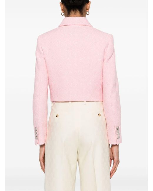 Gucci Pink Collared Cropped Cotton-blend Jacket