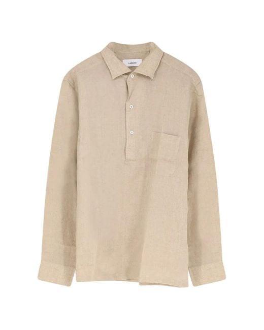 Lardini Natural Bowling-Collar Patch-Pocket Shirt for men
