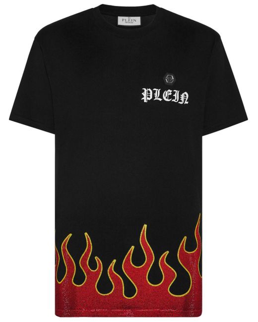 T-shirt en coton à imprimé Flame Philipp Plein pour homme en coloris Black