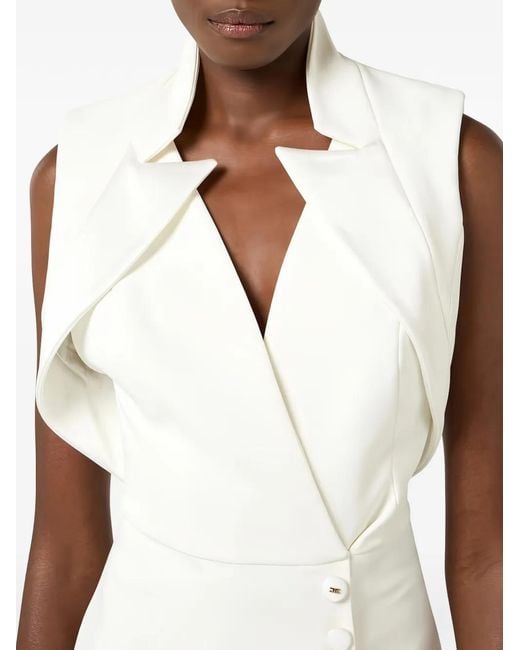 Elisabetta Franchi White Satin-Lapel Sleeveless Dress