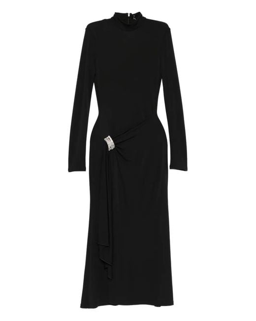 David Koma Black Embellished Draped Midi Dress