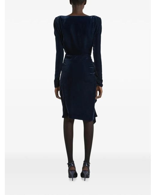Balmain Blue Velvet Dress With Lace Bra And Tie Detail