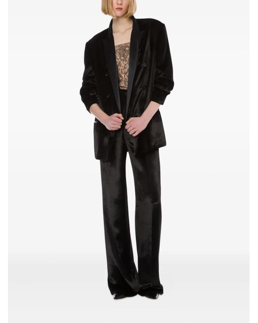 Alberta Ferretti Black Satin Double-Breasted Blazer