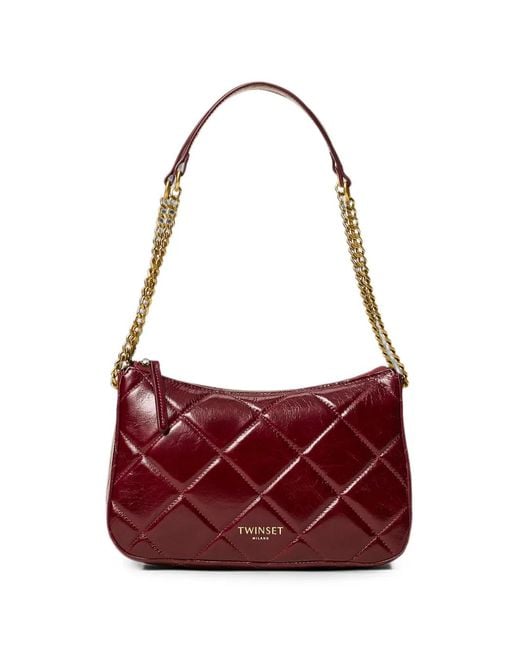 Twinset Red Medium Liliane Quilted Leather Bag