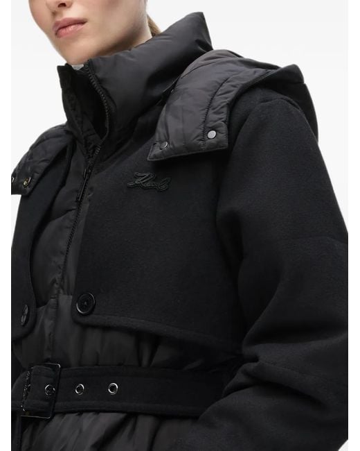 Karl Lagerfeld Black Belted Long Puffer Jacket