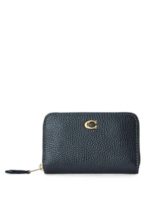 COACH Blue Pebbled Leather Zip-Around Wallet