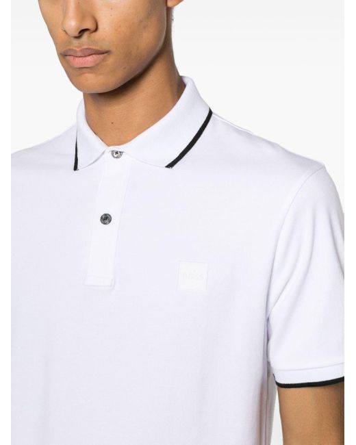 Boss Piqué Poloshirt Met Contrasterende Afwerking in het White voor heren