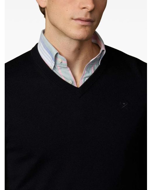 Hackett Black Embroidered-Logo V-Neck Cotton Jumper for men