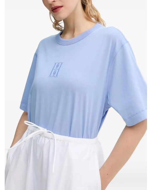 By Malene Birger Blue Embroidered Short-Sleeved T-Shirt