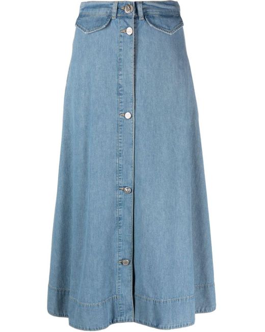 Moschino Jeans Blue A-line Buttoned Denim Skirt