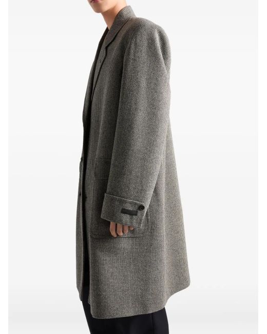 Prada Gray Houndstooth-Check Wool Single-Breasted Coat for men
