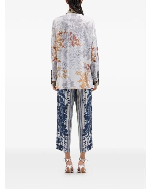Pierre Louis Mascia White Diomede Ruffled Floral-Print Shirt