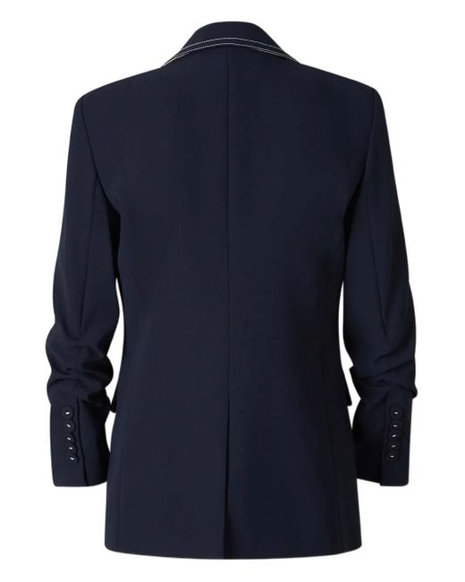 Veronica Beard Blue Contrast-Stitch Puff-Sleeves Blazer
