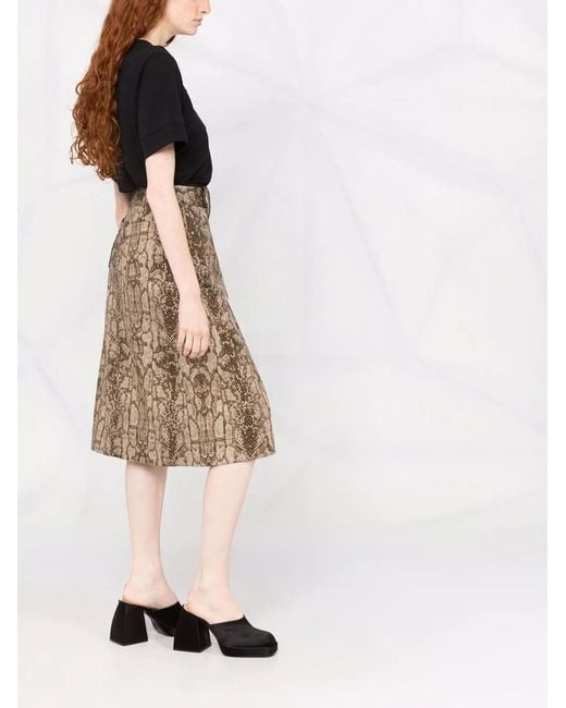 Alberta Ferretti Natural Snake-Print Skirt
