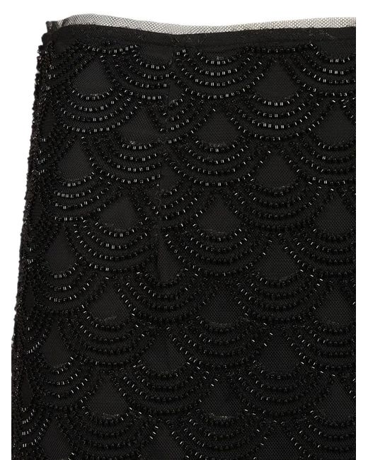 ROTATE BIRGER CHRISTENSEN Black Sequin-Embellished Scalloped-Hem Skirt