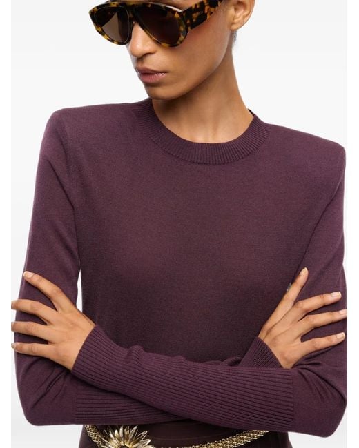 Pinko Purple Merino-Wool Sweater With Removable Shoulder Pads