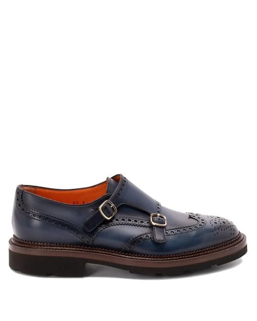 Santoni Blue Kalamabuck Monk Shoes for men